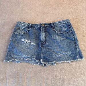 Free People Denim Distresssd Mini Skirt